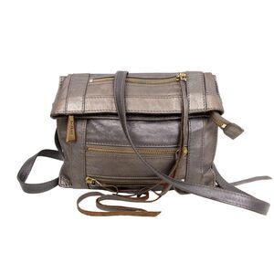 BOTKIER METALLIC BROWN GENUINE LEATHER ZIP POCKETS X-BODY SHOULDER BAG MESSENGER